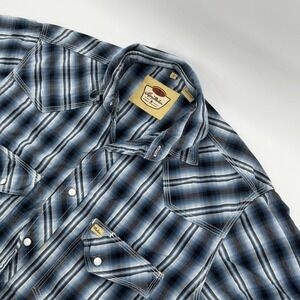 Larry Mahan Cowboy Collection Shirt Mens Small Blue Western Plaid Pearl Snap